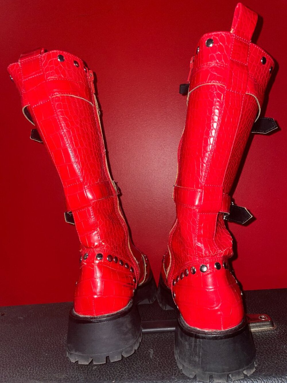 ASOS red studded combat boot 8 - Picture 4 of 13